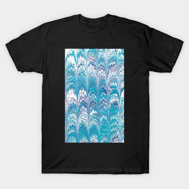 Peacock Pattern Paper Marbling T-Shirt by artdamnit